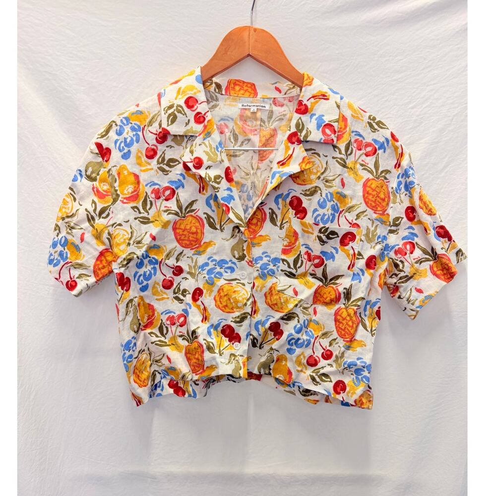 Reformation Lennie‎ Linen Shirt Spring Summer Fruity Floral Small